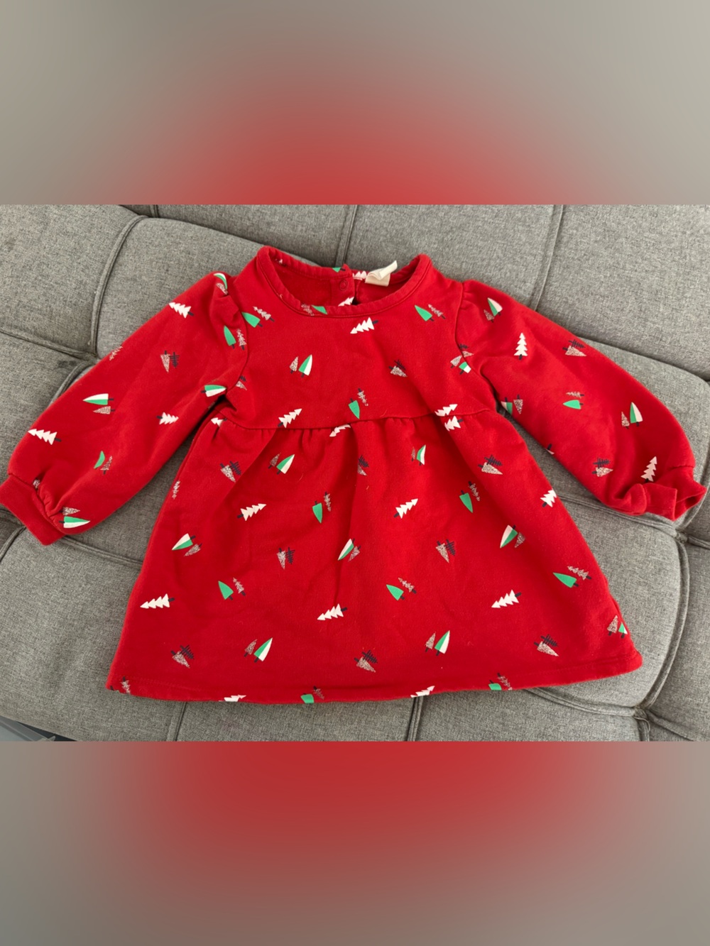 Tucker & Tate Red Holiday Baby sweatshirt Dress with Christmas Tree Print